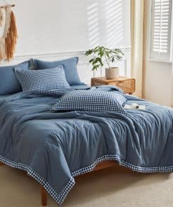 Juego de Edredones WARMDERN de Cuadros Buffalo King Azul -