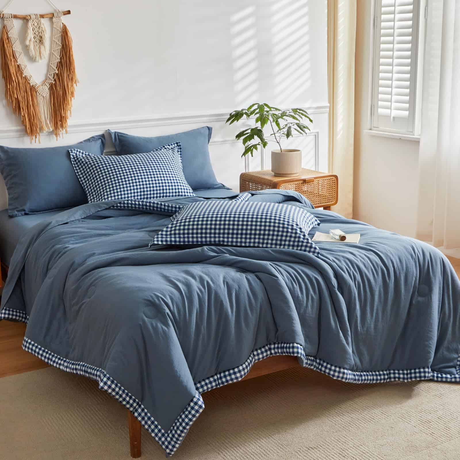 Juego de Edredones WARMDERN de Cuadros Buffalo King Azul -