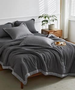 WARMDERN Juego de Edredón a Cuadros Buffalo Check King Gris