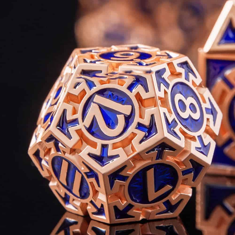 Set de dados metálicos 7-Die DND en raro color oro rosa con