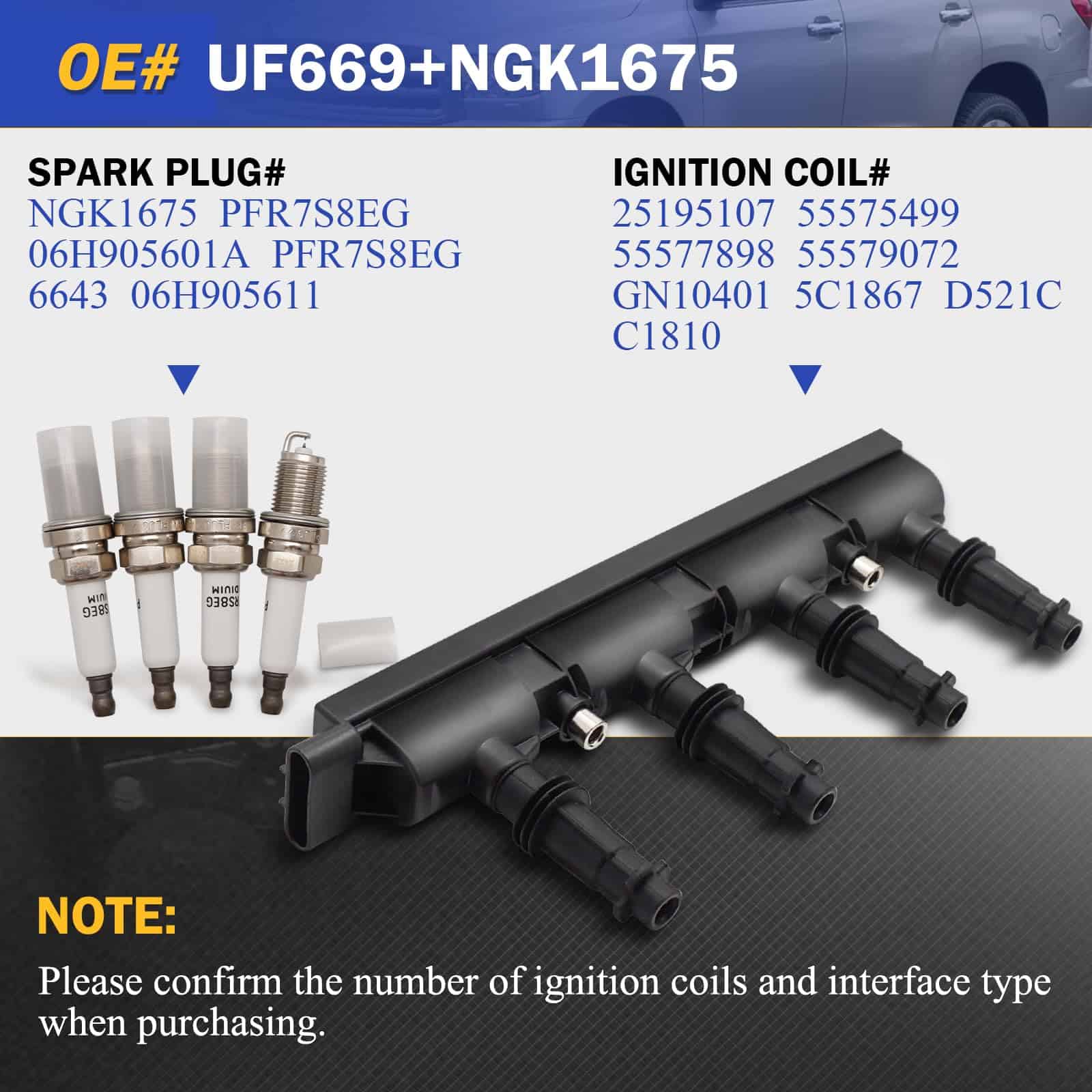 Bobina de Encendido UF669 y Bujía Doble de Iridio 1675 - Imagen 6
