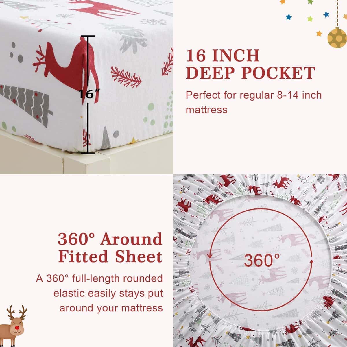 STARBEDIA Juego de sábanas navideñas Full, 100% algodón - Imagen 6