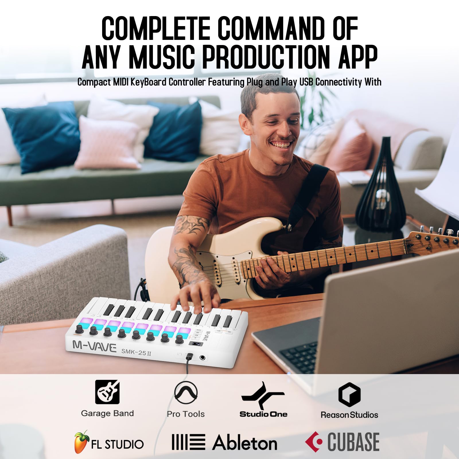 Controlador de teclado MIDI USB de 25 teclas M-WAVE con 16 - Imagen 3