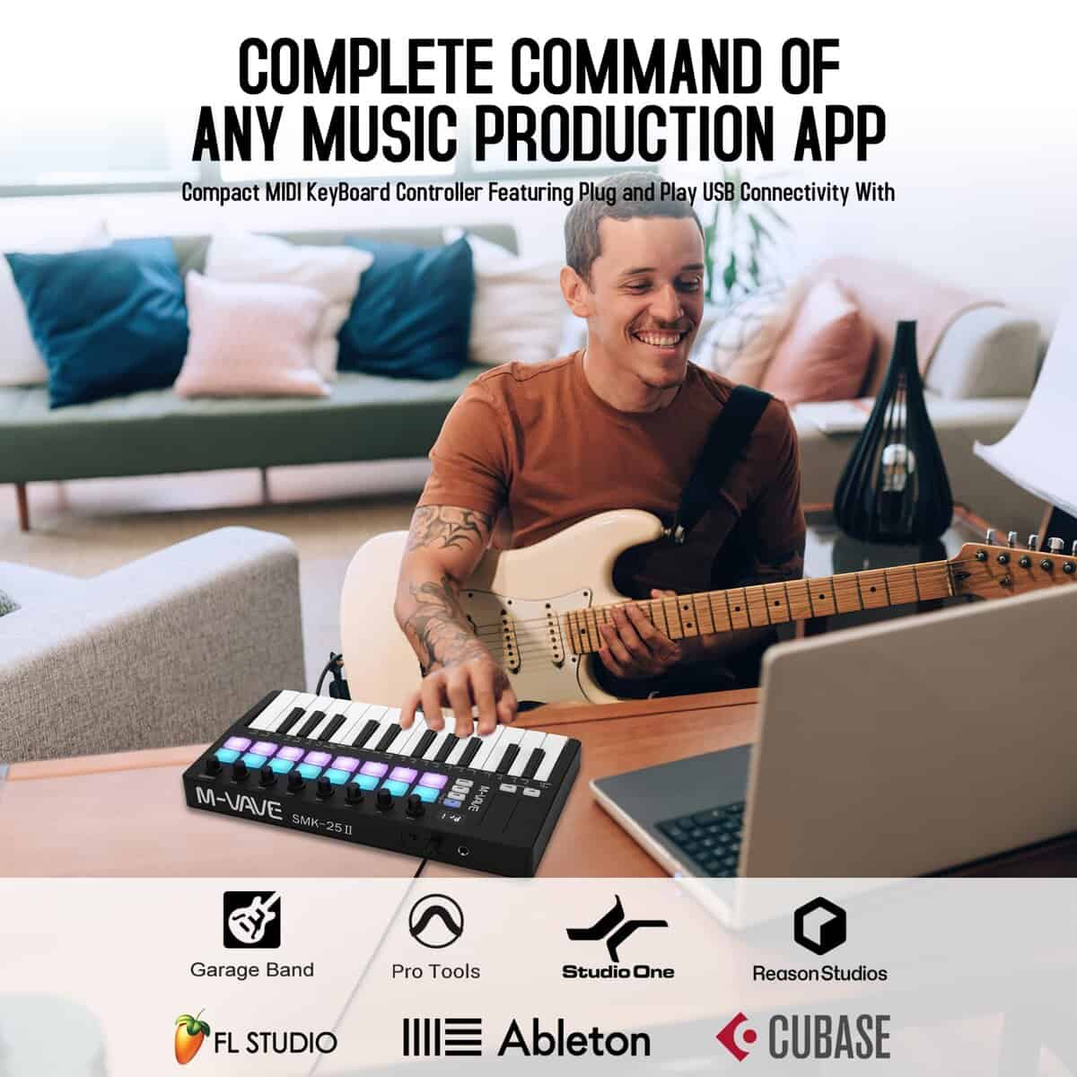 Controlador de teclado MIDI USB de 25 teclas M-WAVE con 16 - Imagen 3