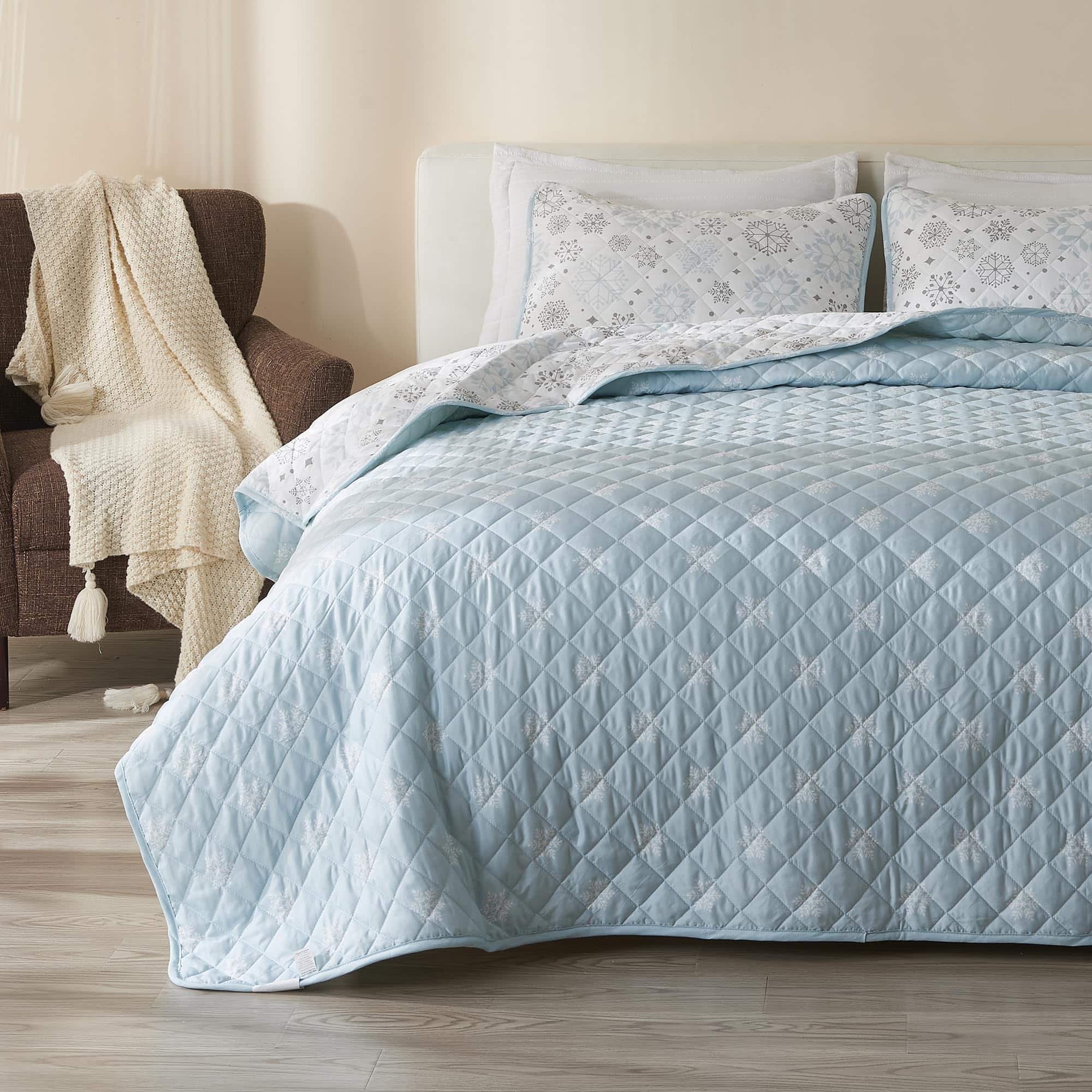 Juego de edredón con funda de almohada de copos de nieve de