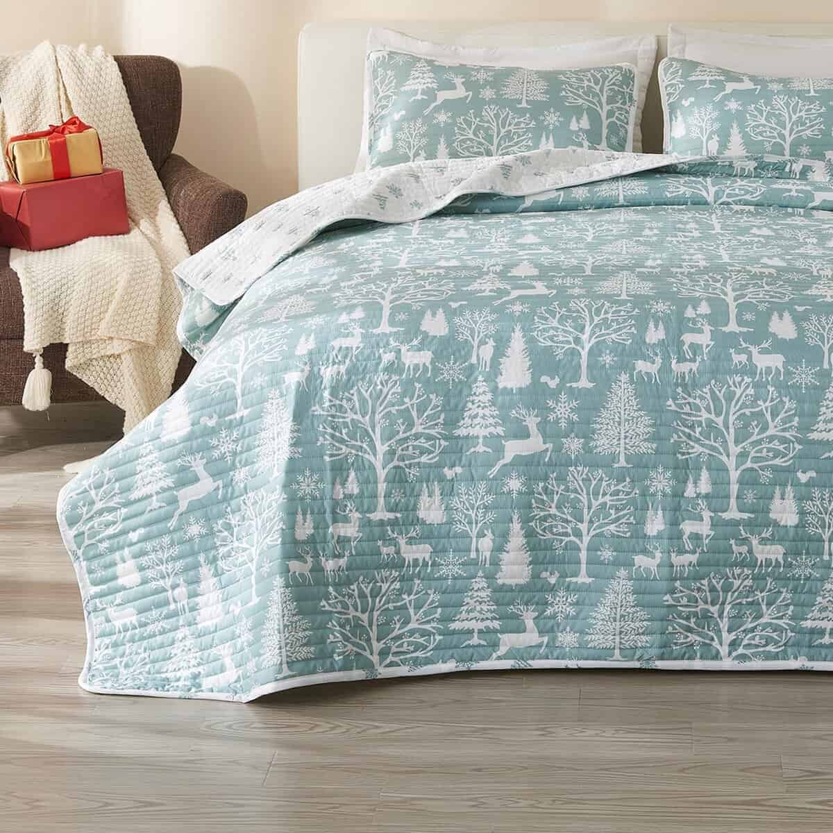 Juego de Colcha de Bosque de Invierno Azul para Twin/Twin