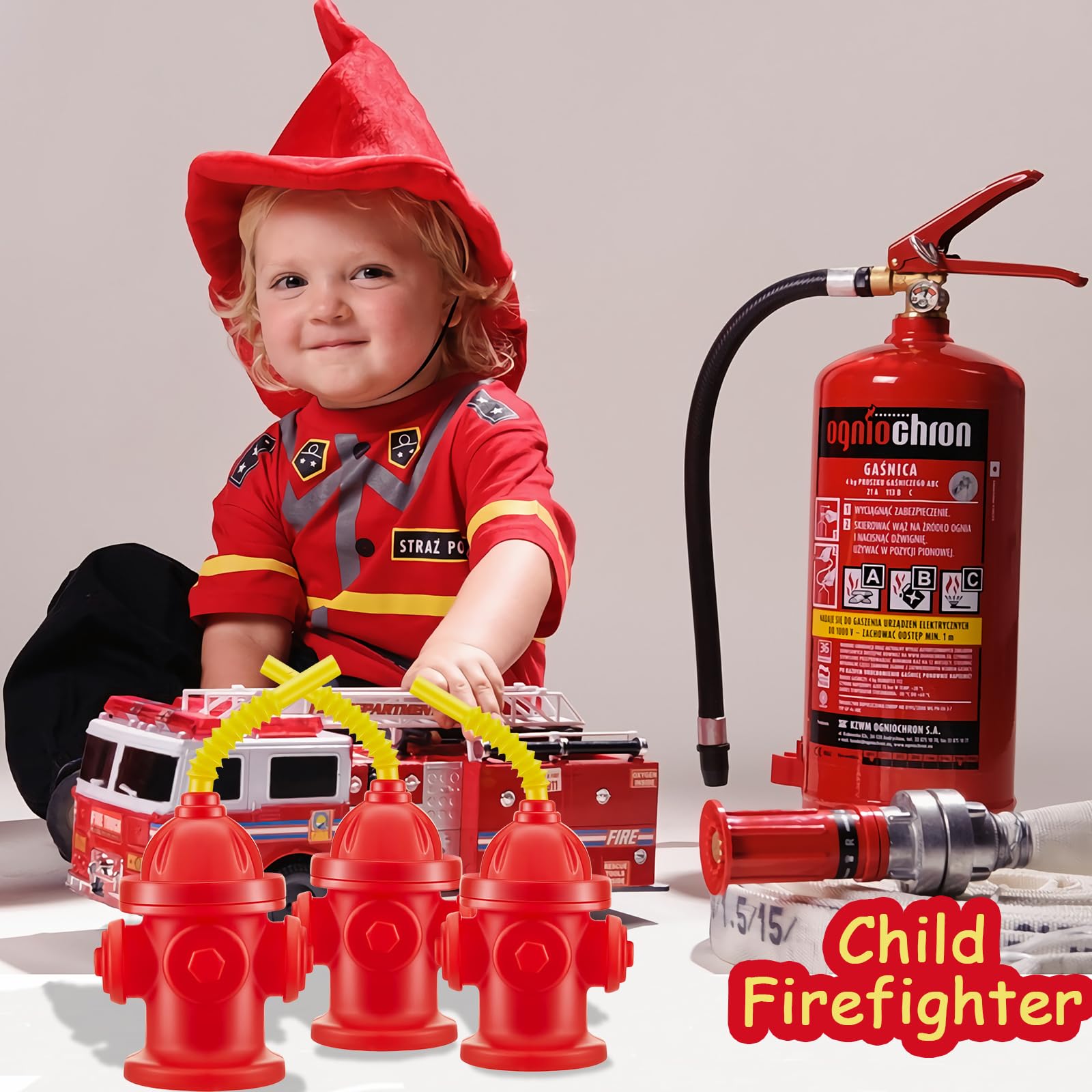 24Pcs Vasos con Pajita de Hidrante de Bomberos con Tapas - Imagen 6