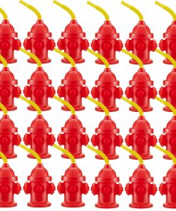 24Pcs Vasos con Pajita de Hidrante de Bomberos con Tapas