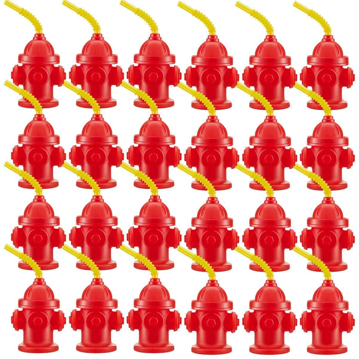 24Pcs Vasos con Pajita de Hidrante de Bomberos con Tapas