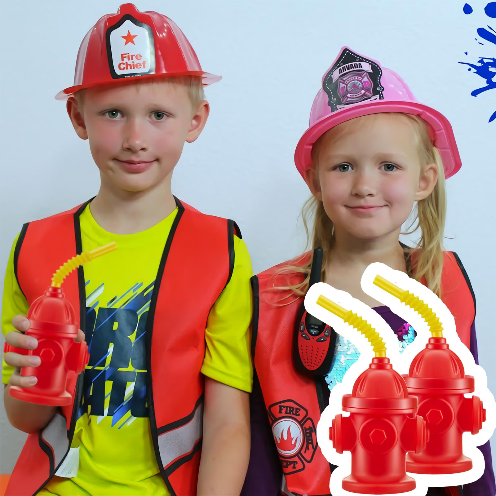 24Pcs Vasos con Pajita de Hidrante de Bomberos con Tapas - Imagen 8