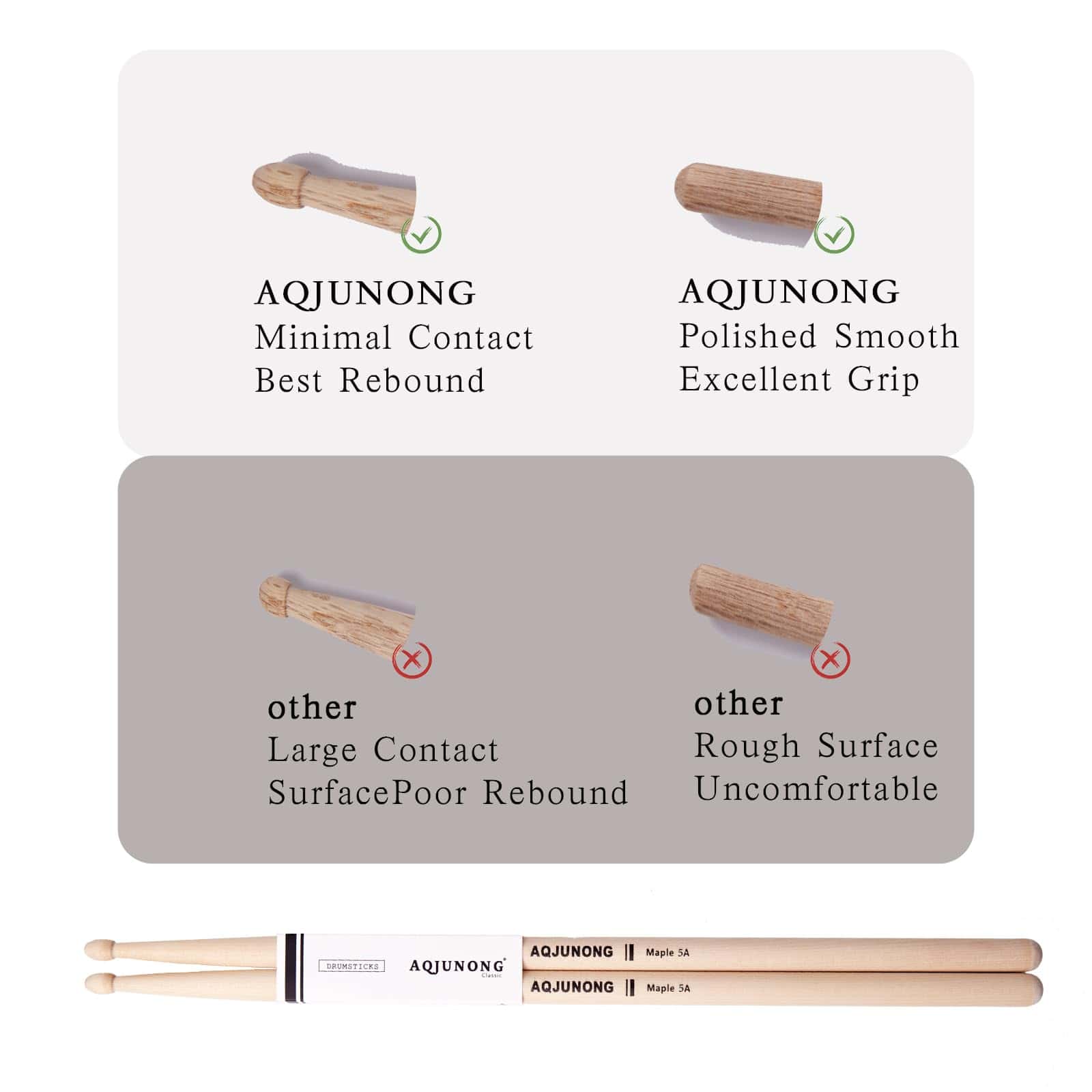 Baquetas de Tambor AQJUNONG 5A, 12 Pares de Clásicas - Imagen 5
