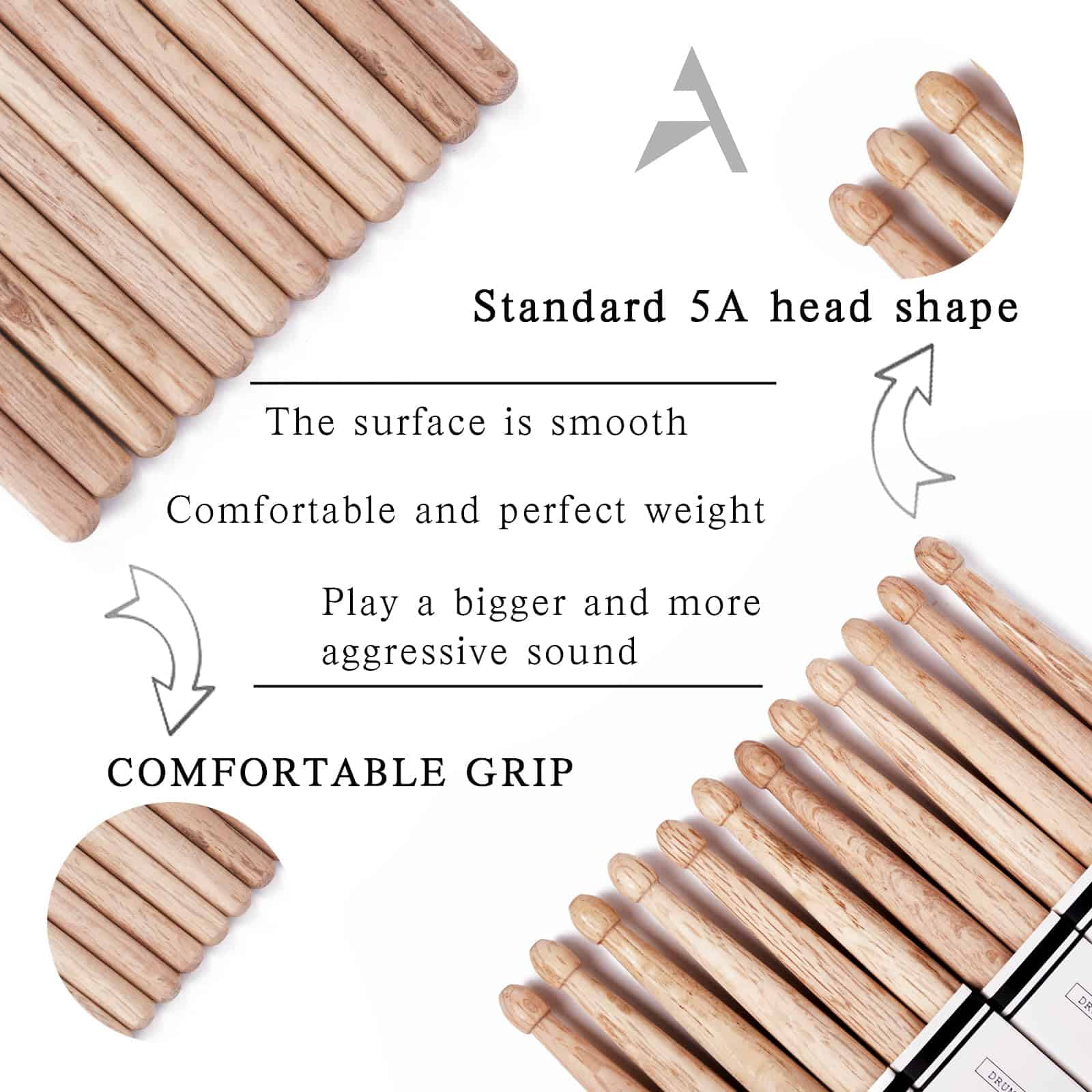 Baquetas de tambor AQJUNONG 5A, 12 pares de baquetas - Imagen 4