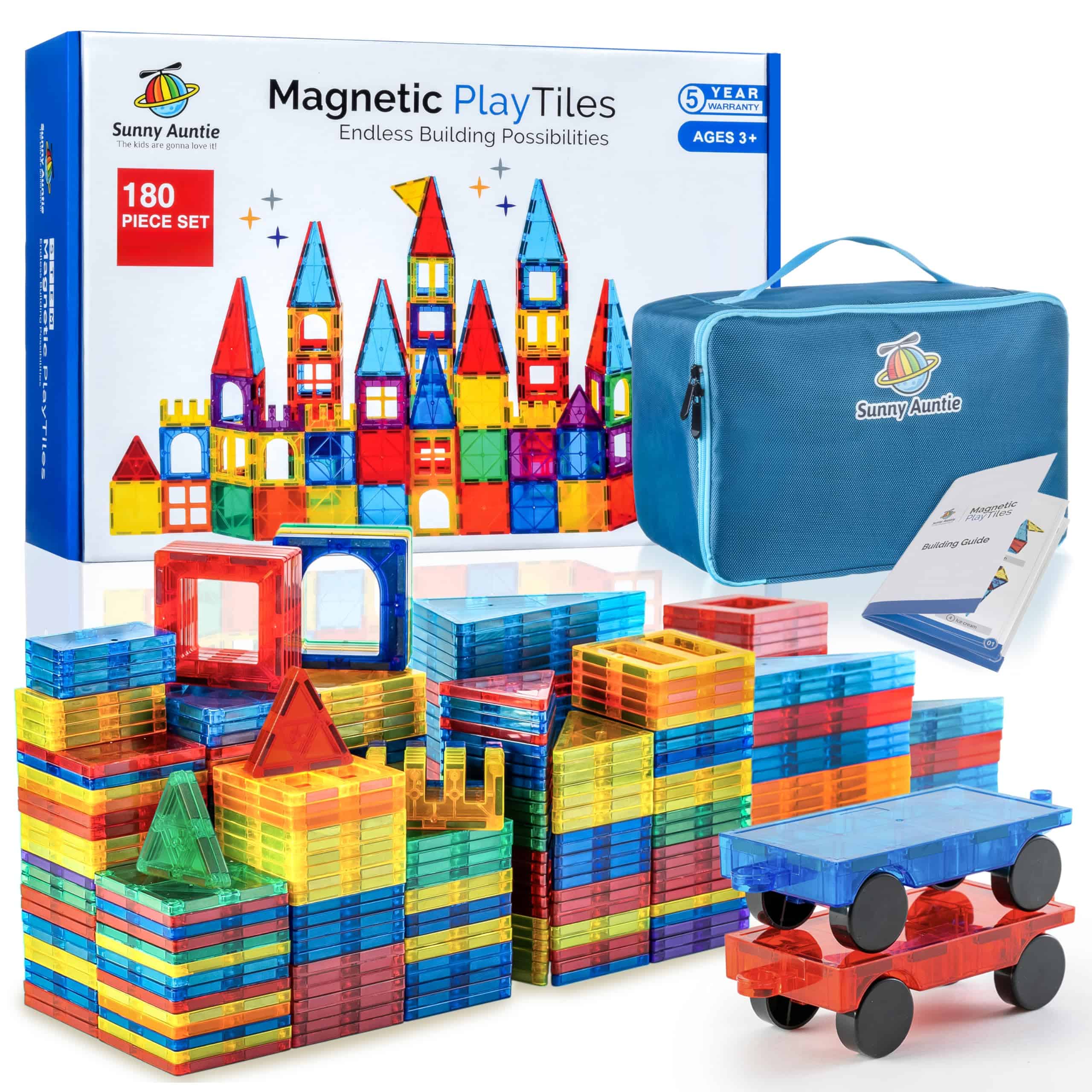SUNNY AUNTIE Bloques Magnéticos 180 piezas + Estuche con