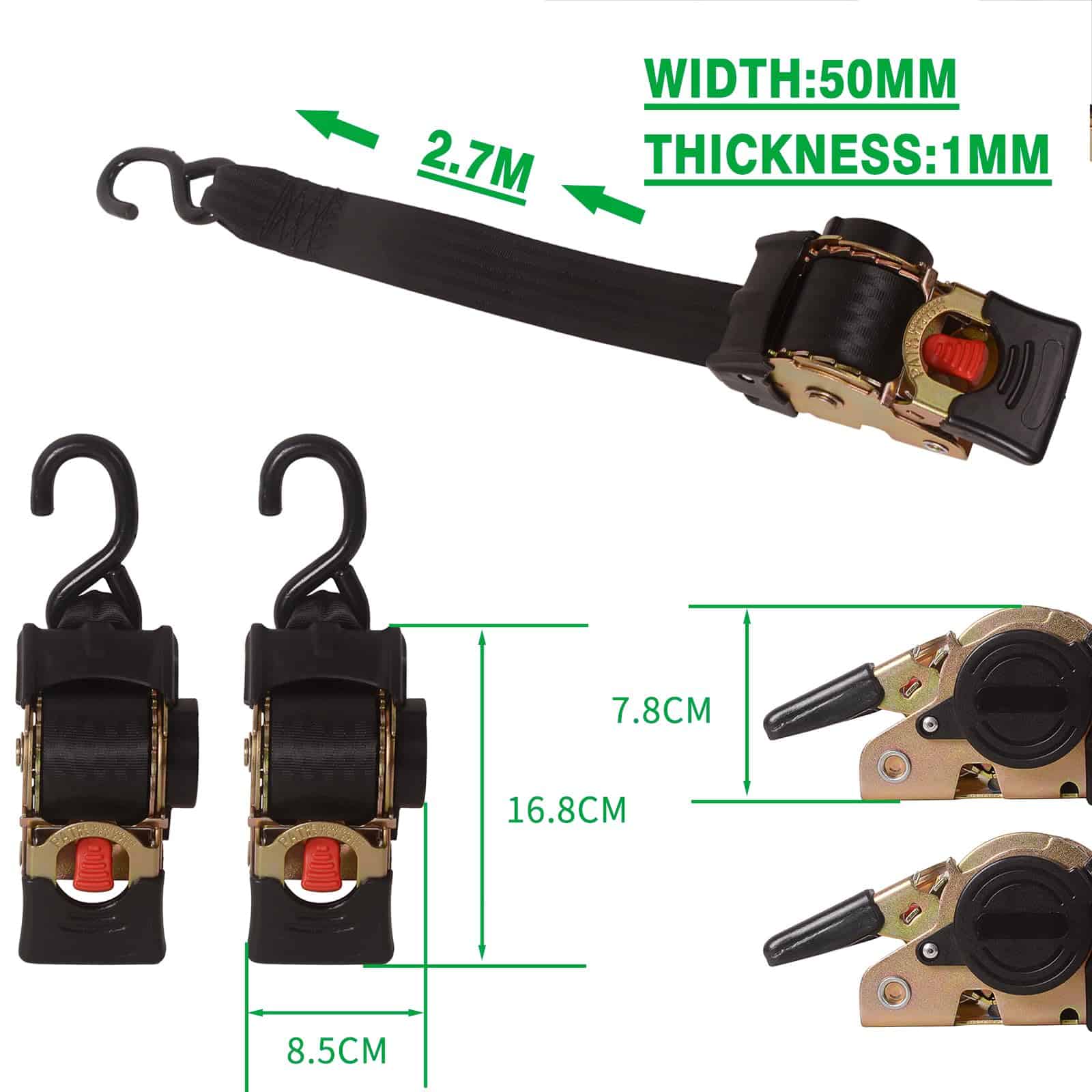 Par de Correas de Amarre Retráctiles con Traba de 2" x 8.8' - Imagen 7
