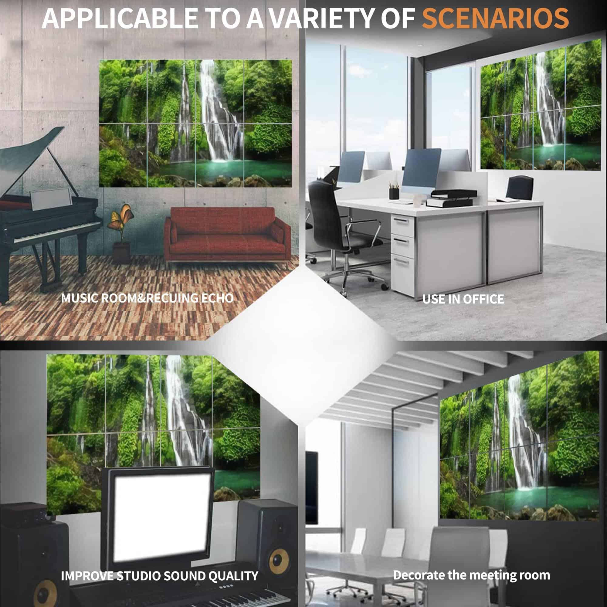 Paneles Acústicos de Arte, Cascada de selva con roca - Imagen 8