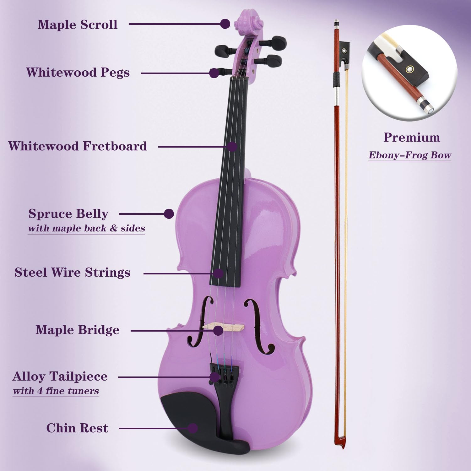 Set de Violín Oneder 4/4 Rainbow Tamaño Completo para - Imagen 9