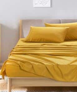 Juego de Sábanas Amarillo Cúrcuma de 4 Piezas en Tamaño