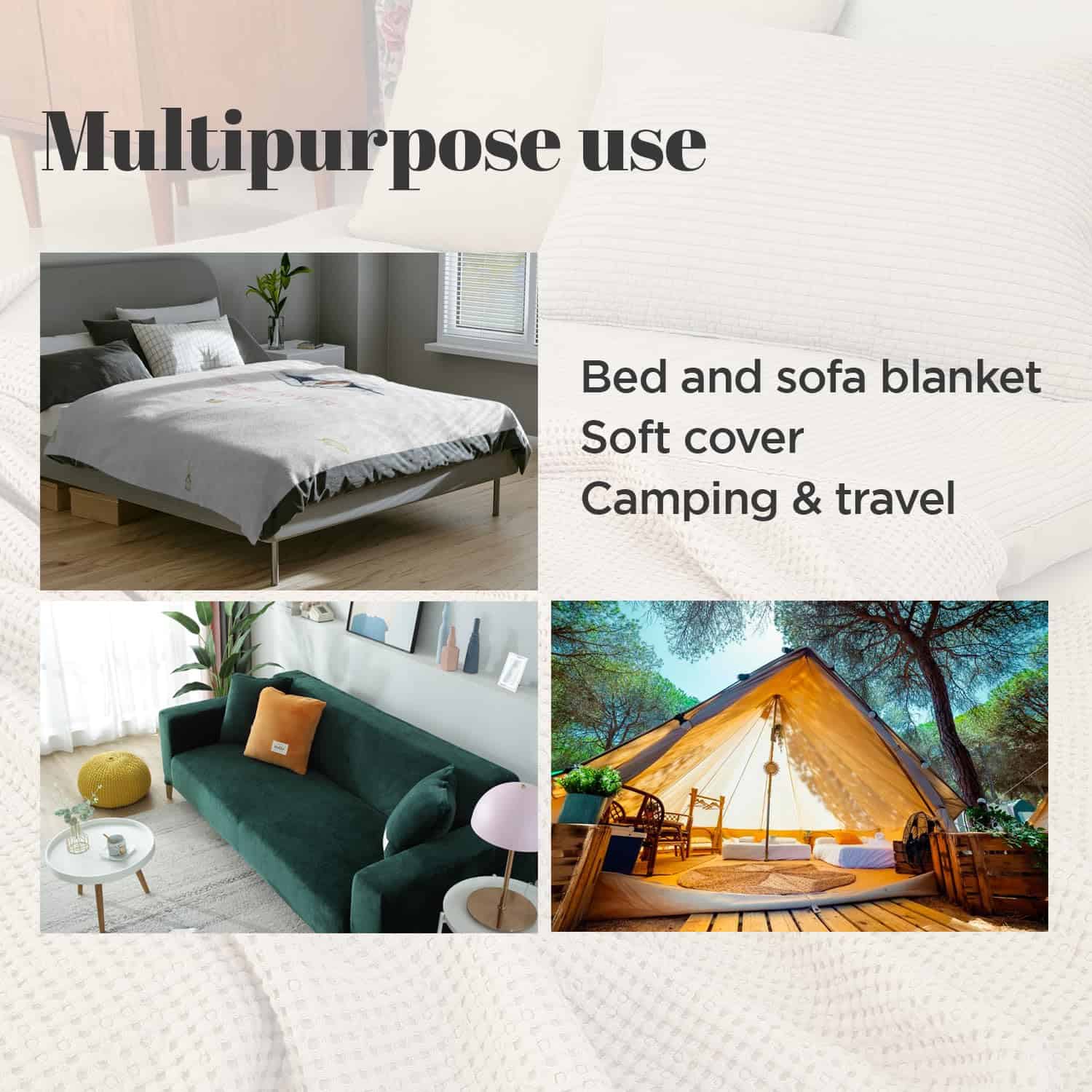 Cobertor de Cama de Tela de Gofre de Enfriamiento, Beige - Imagen 7