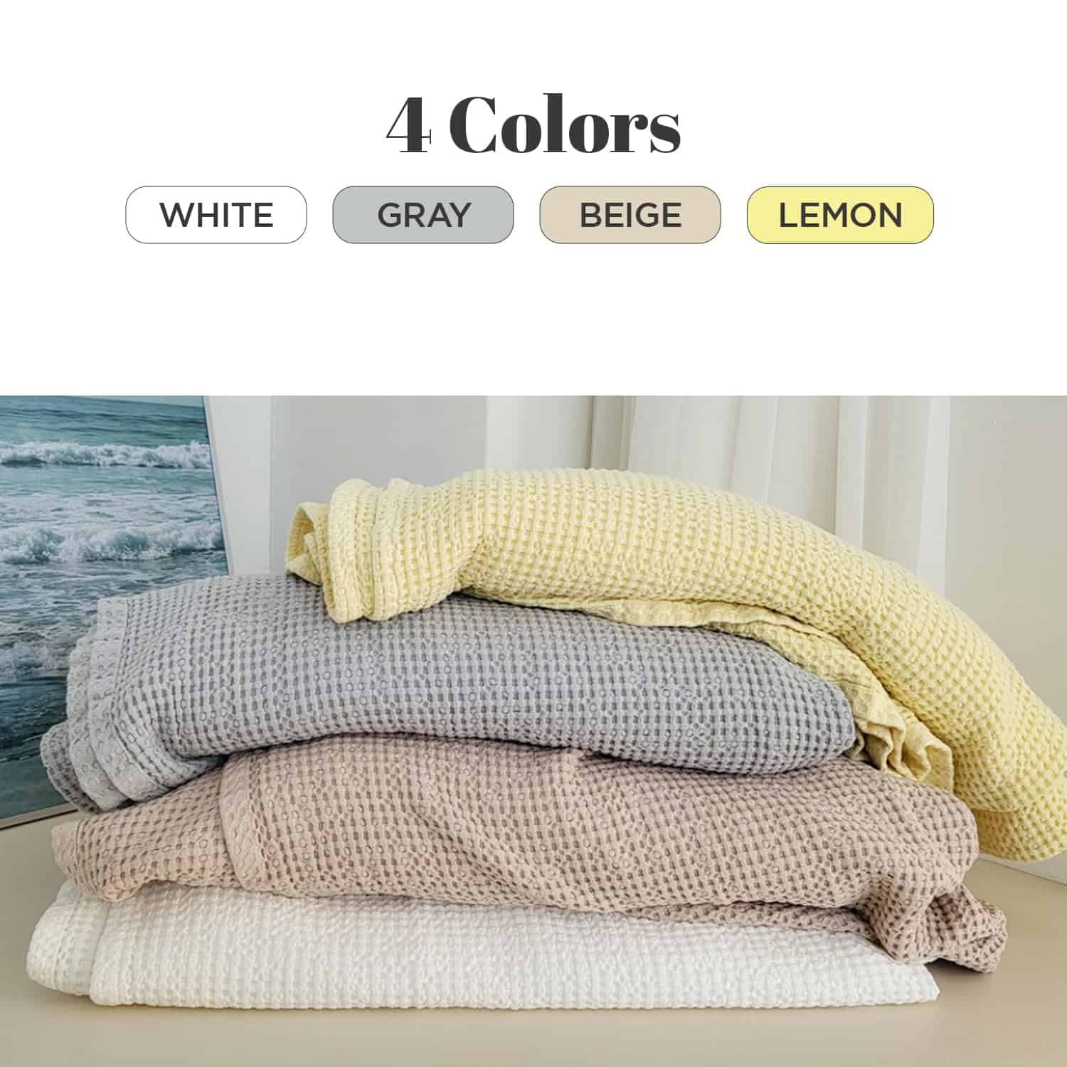 Cobertor de Cama de Tela de Gofre de Enfriamiento, Beige - Imagen 8