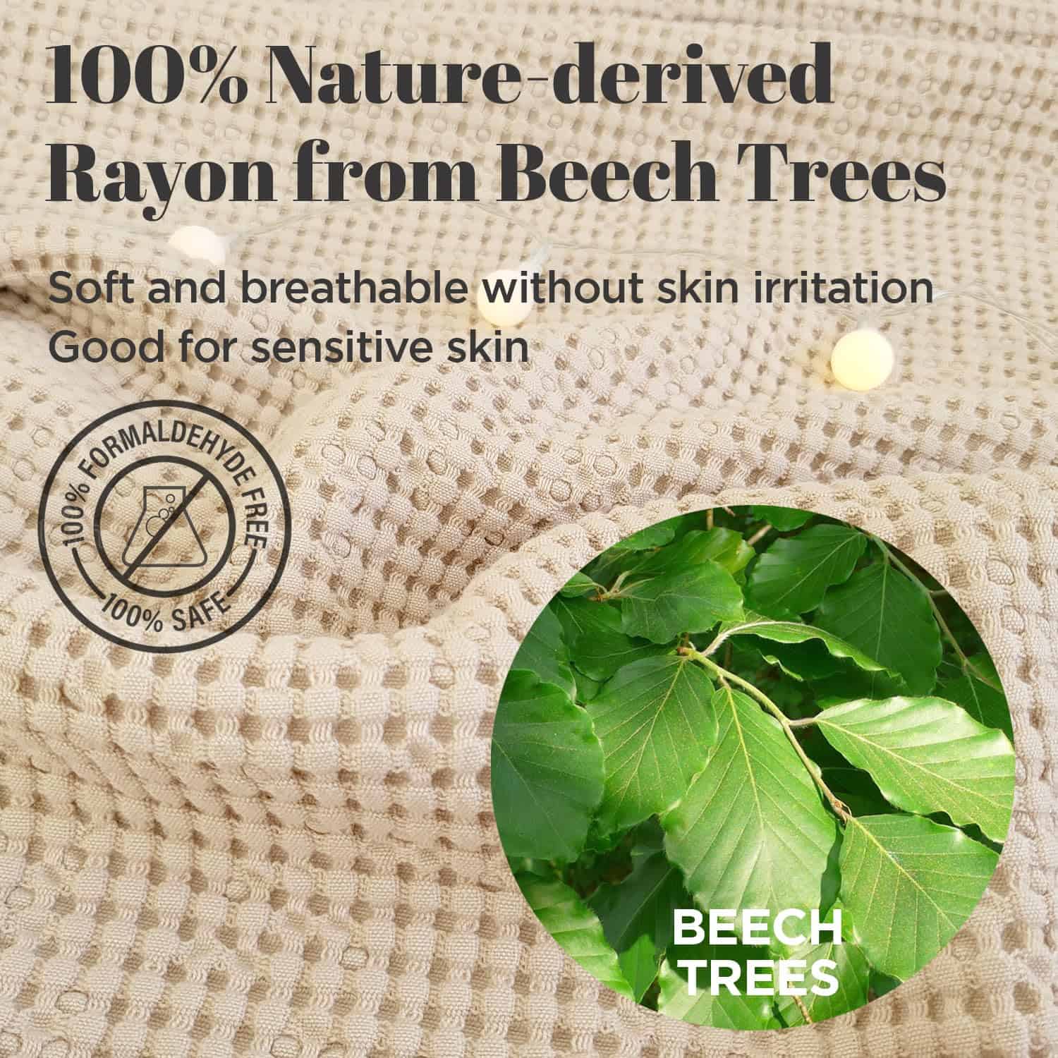 Cobertor de Cama de Tela de Gofre de Enfriamiento, Beige - Imagen 4