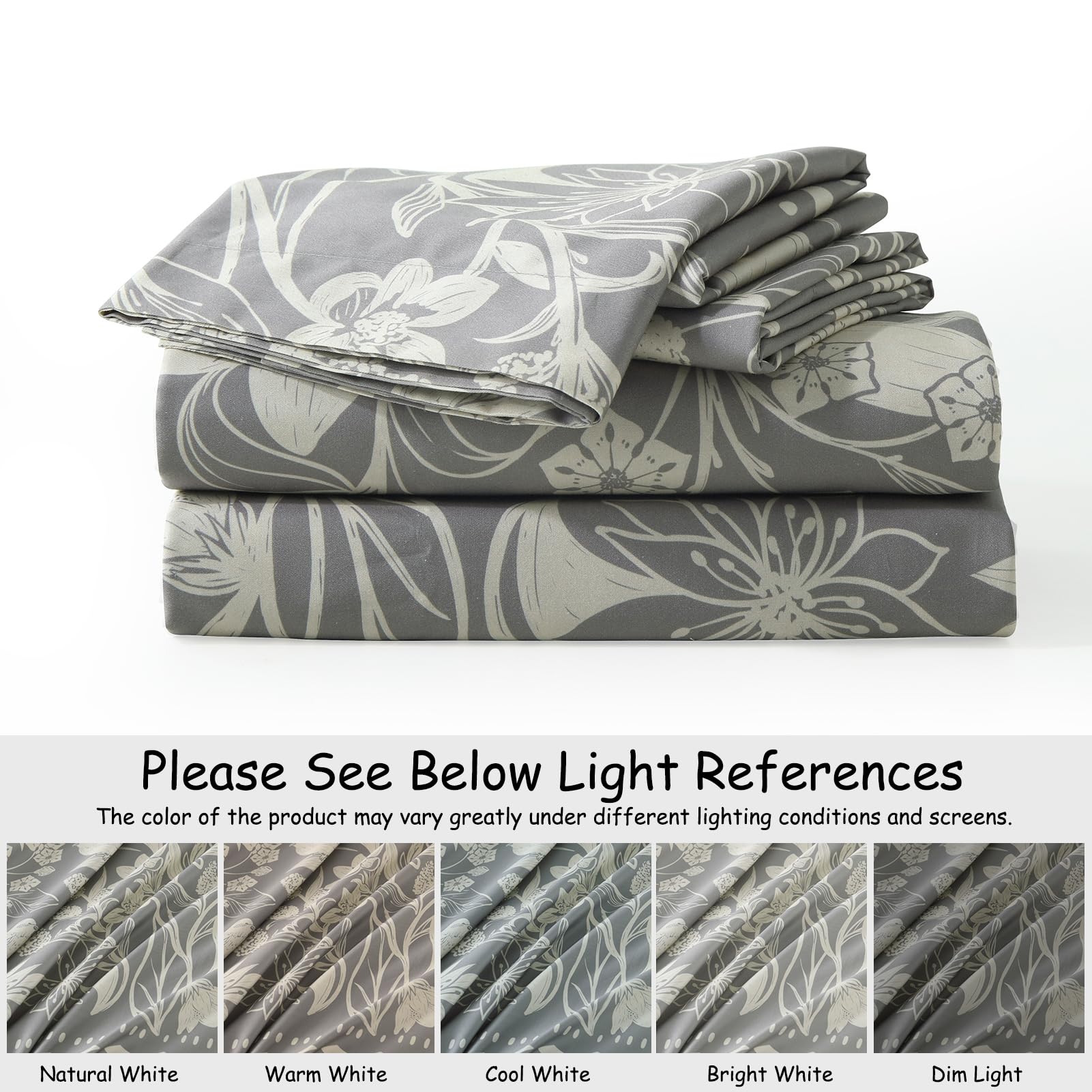 Conjunto de Funda nórdica Floral Bedduvit King - Gris, - Imagen 6