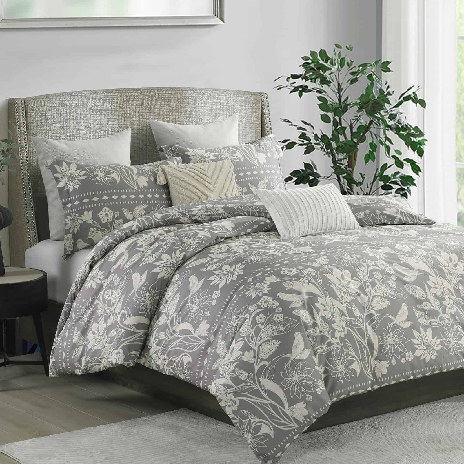 Conjunto de Funda nórdica Floral Bedduvit King - Gris, - Imagen 7