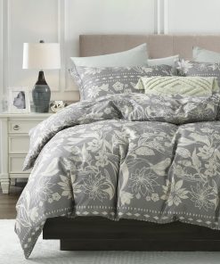 Conjunto de Funda nórdica Floral Bedduvit King - Gris,