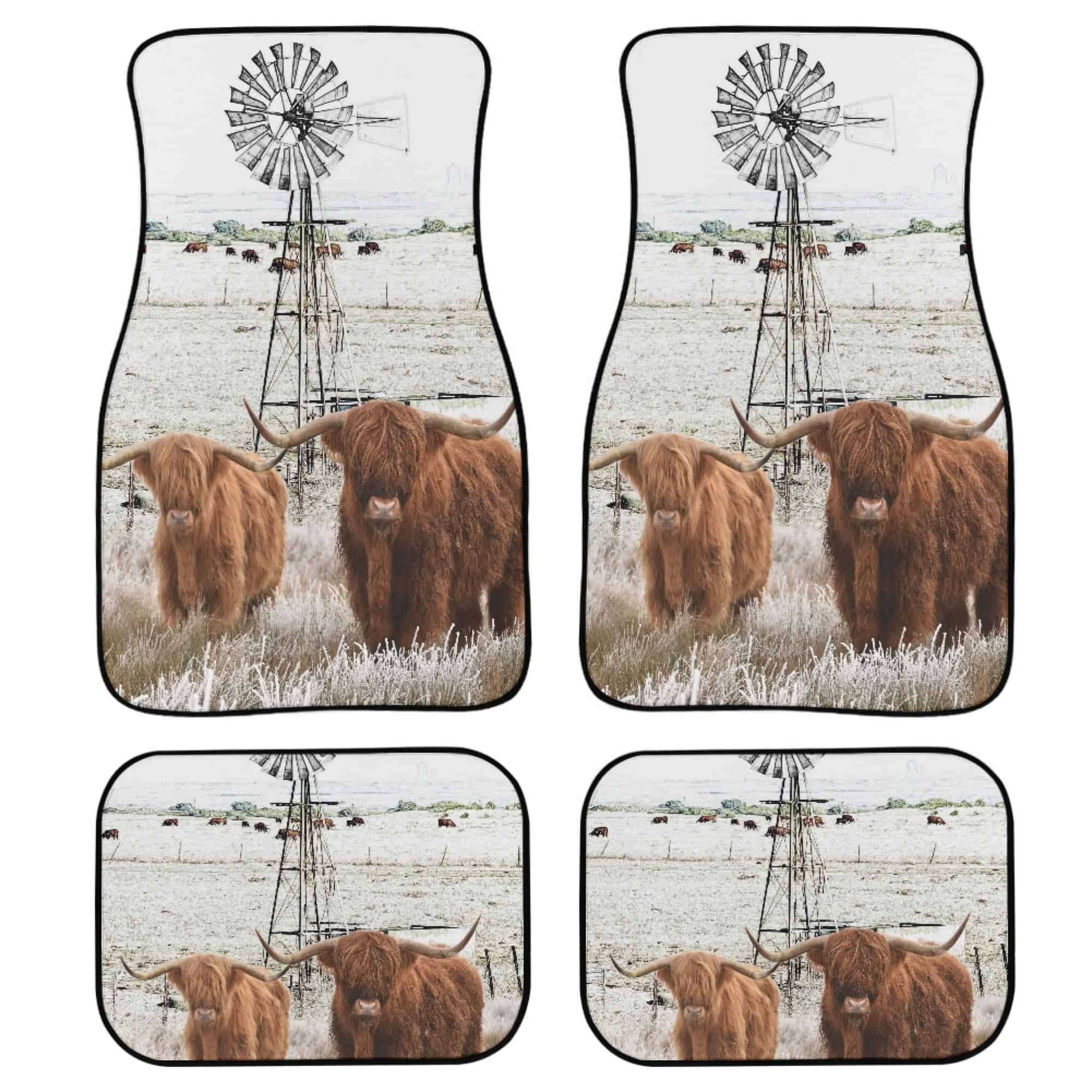 Tapetes de Piso para Automóvil Juego de 4, Vaca de Cuernos