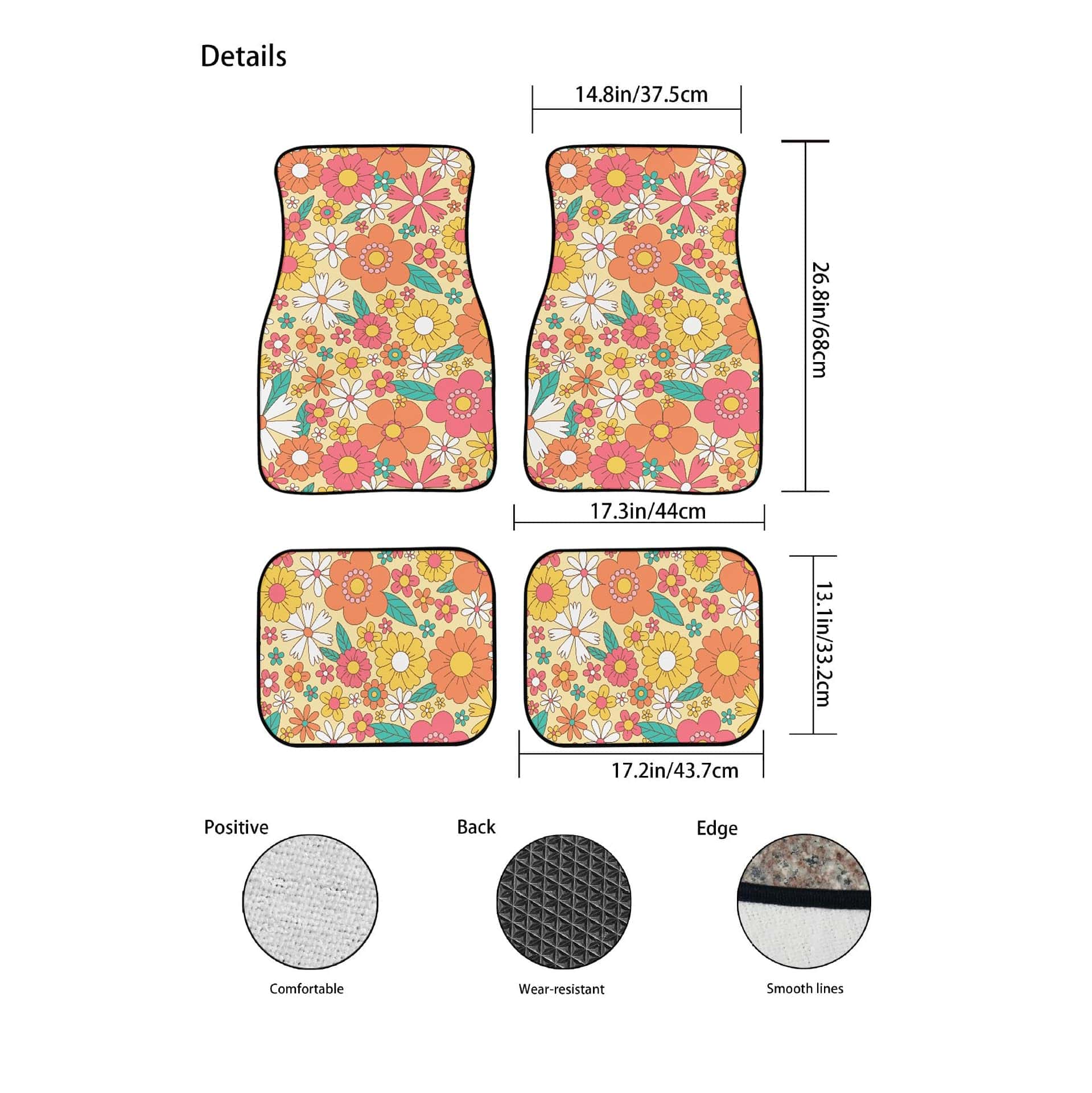 Tapetes para Automóvil LONSANT, Flores Groovy, Juego de 4 - Imagen 3