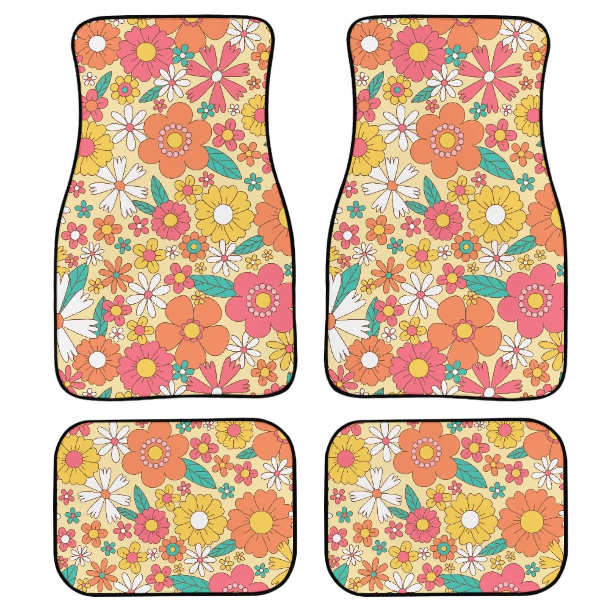 Tapetes para Automóvil LONSANT, Flores Groovy, Juego de 4