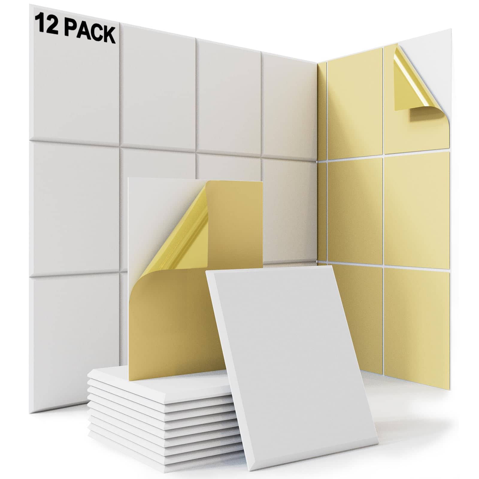 12 paquetes de Paneles Acústicos con Autoadhesivo, 16"X