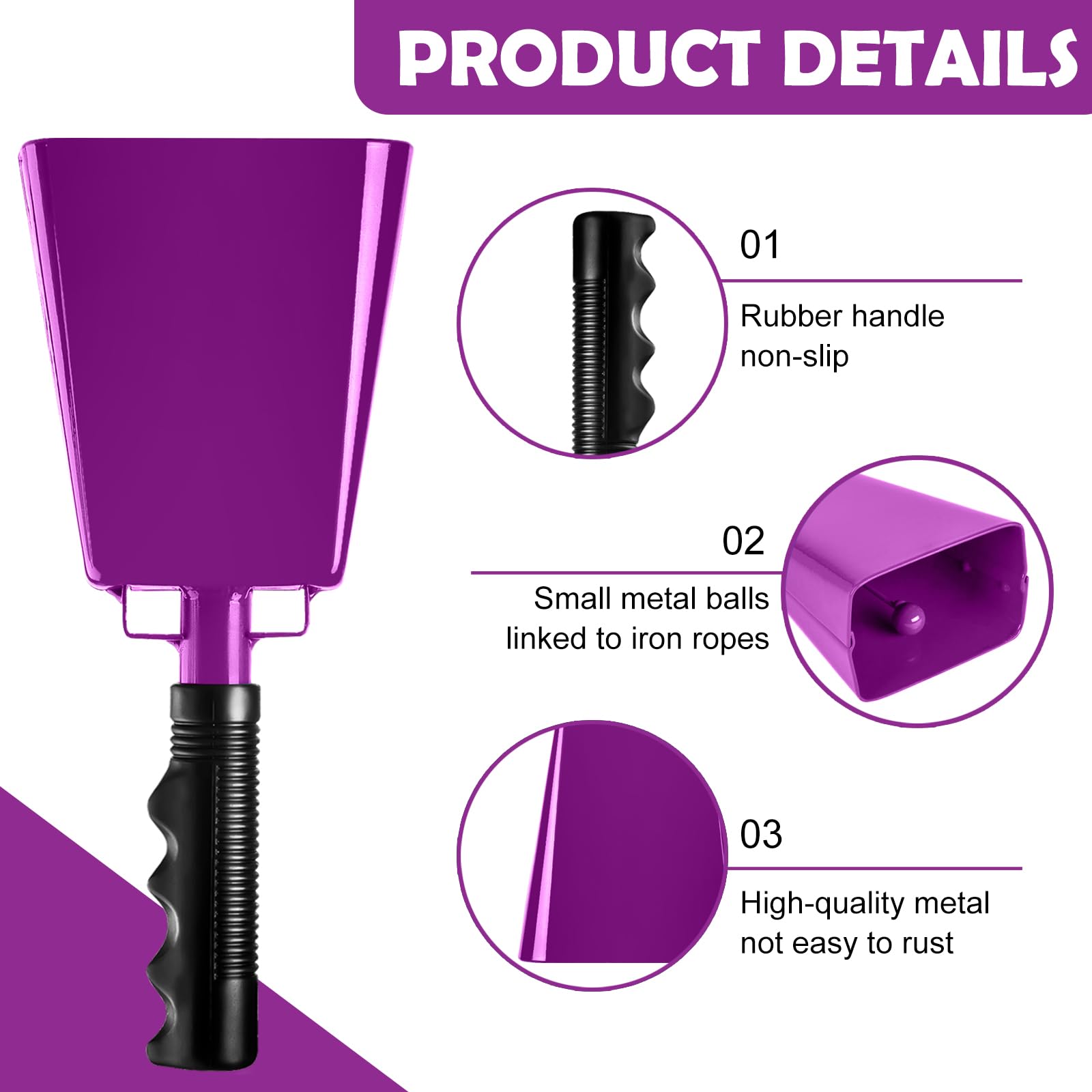 6 PCS Metal Cowbell with Handles, Large - (Morado) - Imagen 3