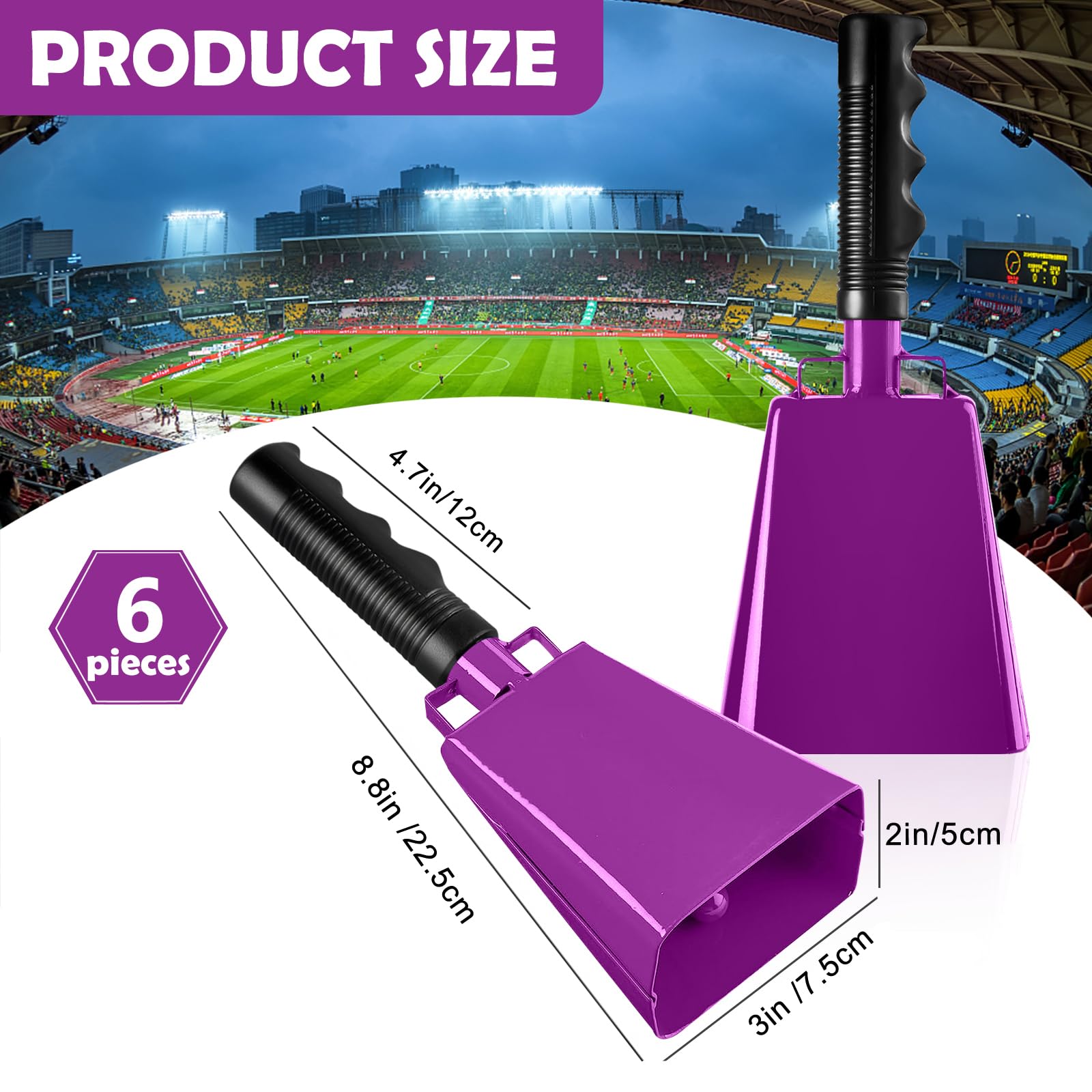 6 PCS Metal Cowbell with Handles, Large - (Morado) - Imagen 4