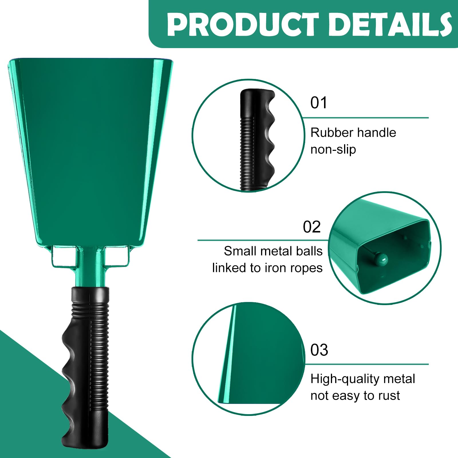 6 PCS Metal Cowbell with Handles, Large -e (Verde) - Imagen 3