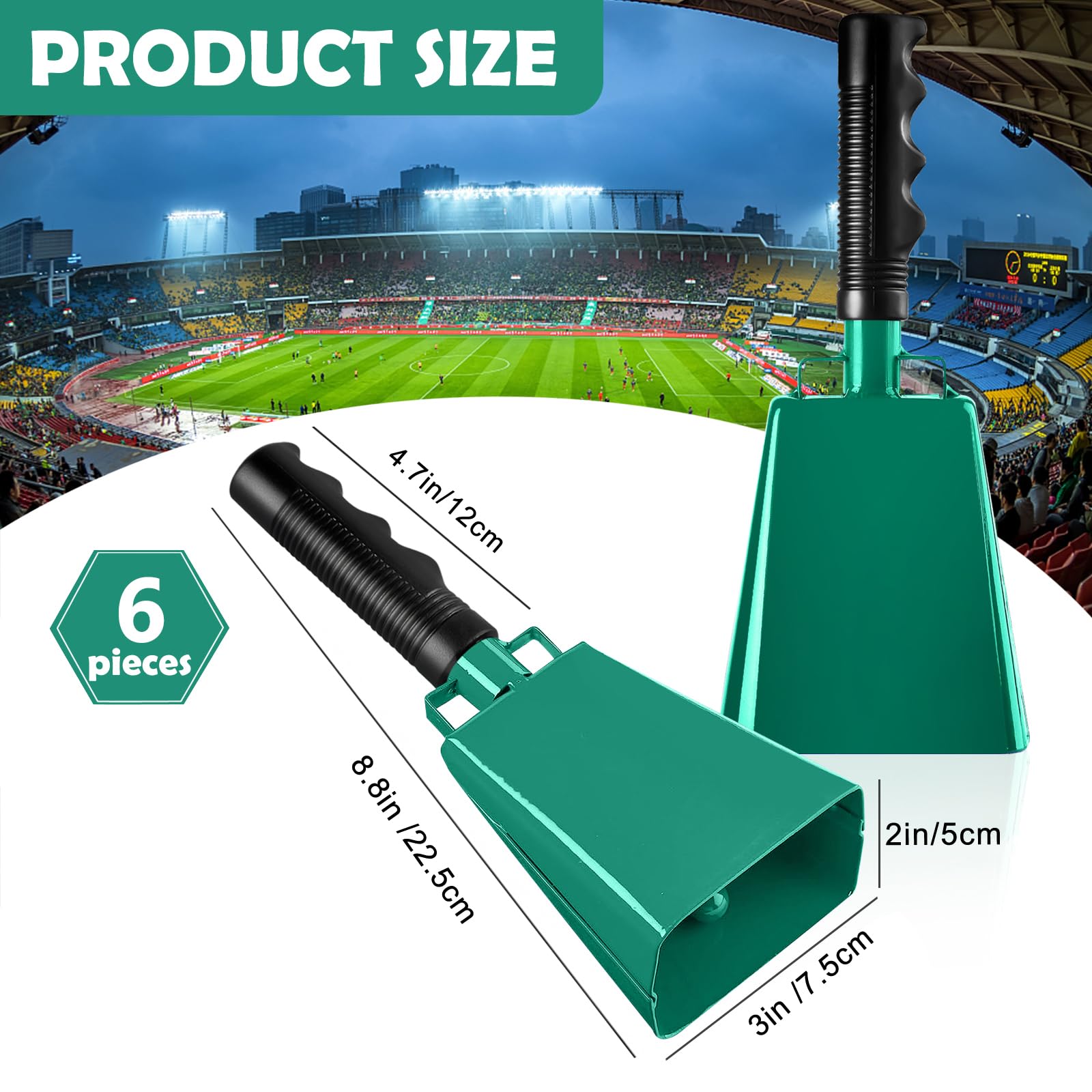 6 PCS Metal Cowbell with Handles, Large -e (Verde) - Imagen 4