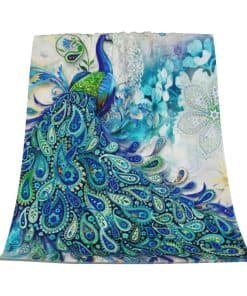 Manta de Franela Suave con Estampado de Pavos Reales y