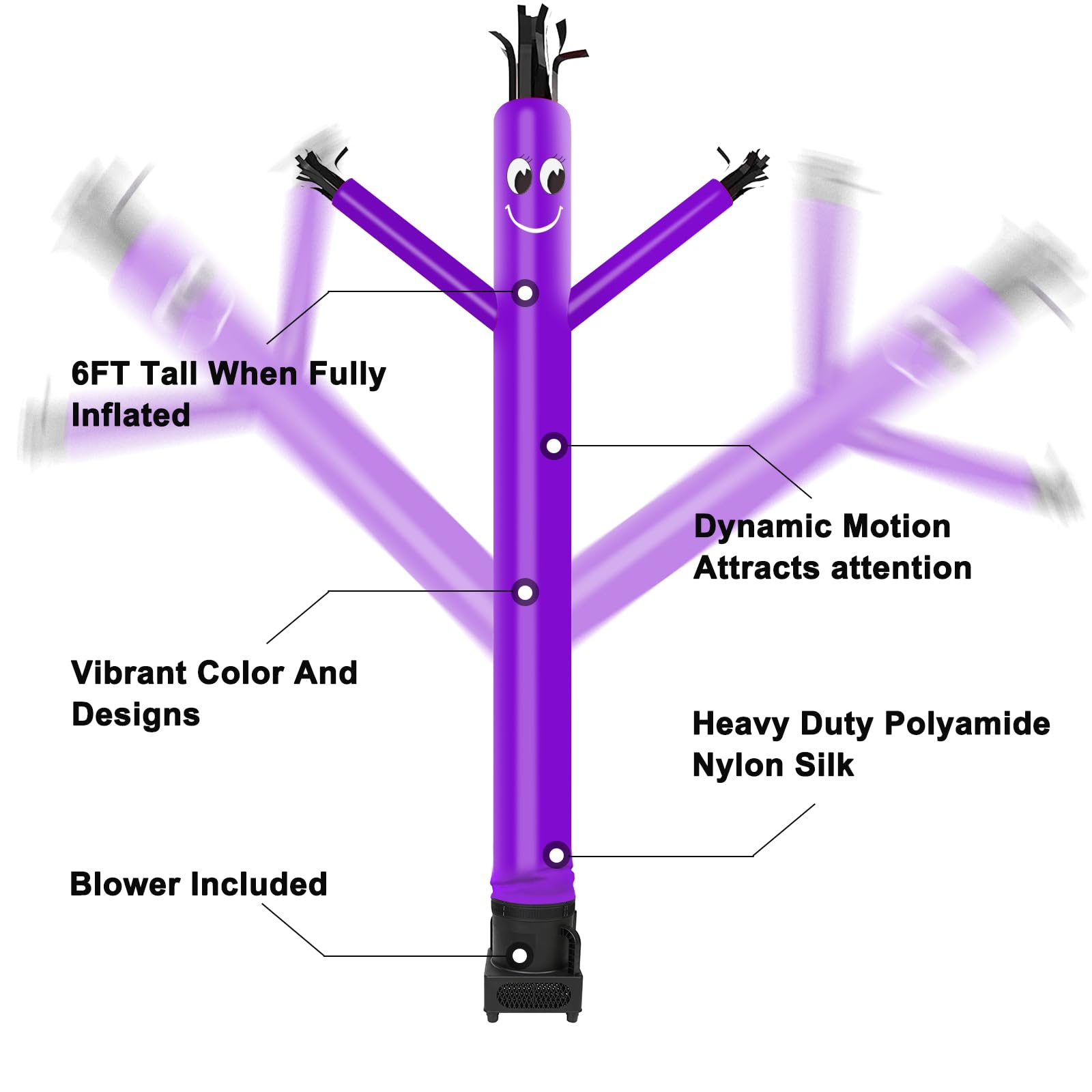 MOUNTO 6FT Fly Puppet Dancer con 1/3hp Blower -Morado - Imagen 4