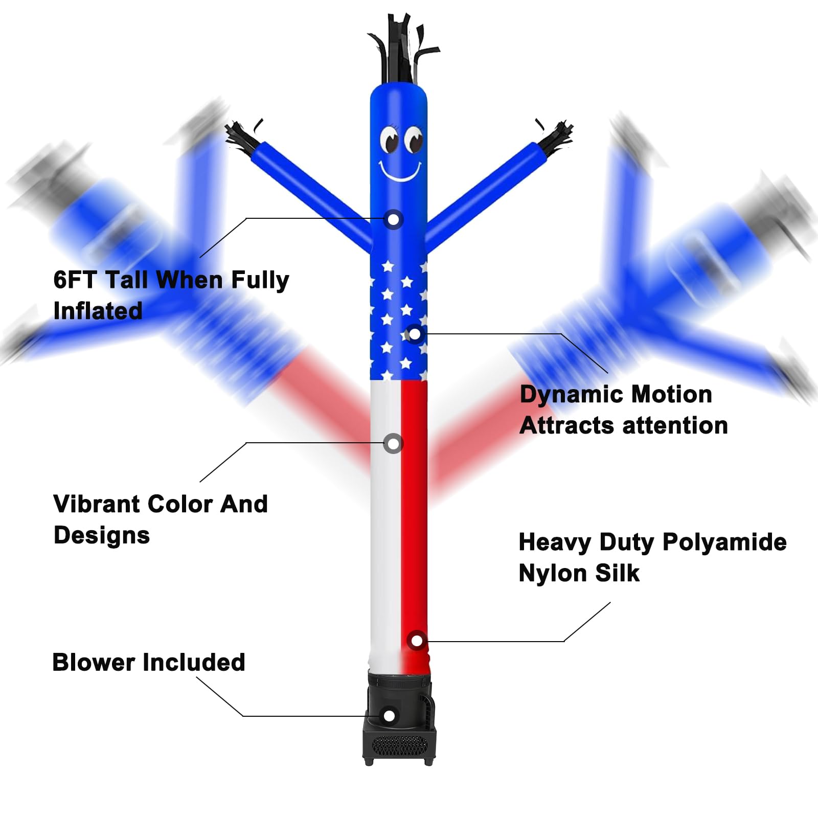 MOUNTO 6FT Fly Puppet Dancer con 1/3hp Blower -Bandera de EE - Imagen 4