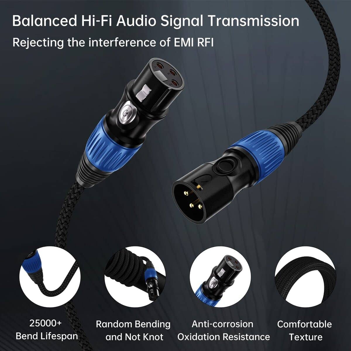 Cables de Micrófono XLR BRIDGEE (Paquete de 6 3ft), Cable - Imagen 3