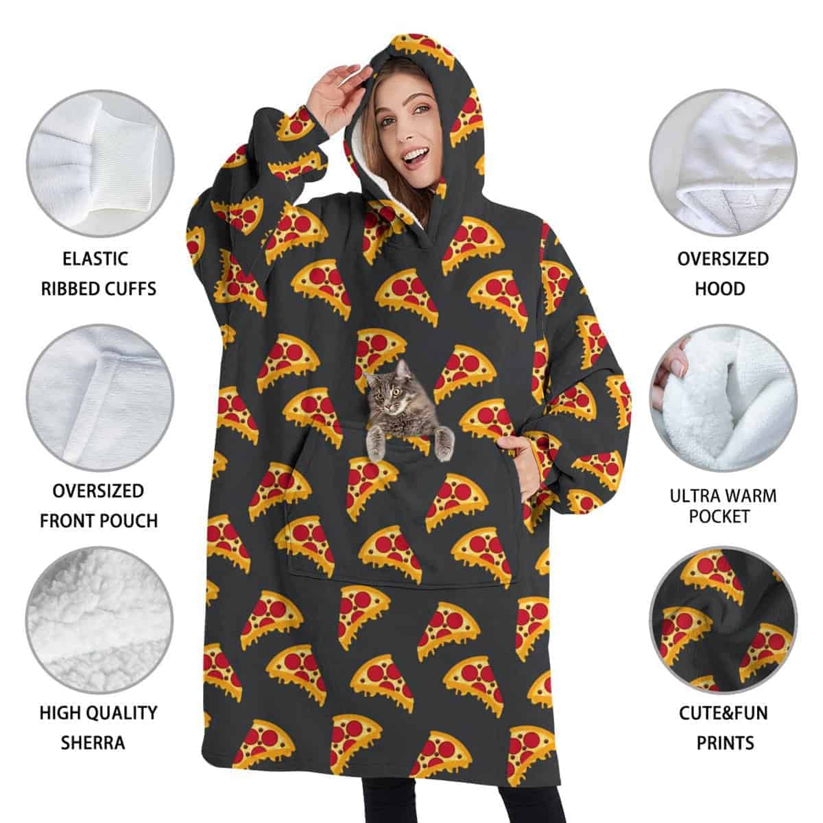 Manta con Capucha en Forma de Pizza, Manta Wearable de Gran - Imagen 5