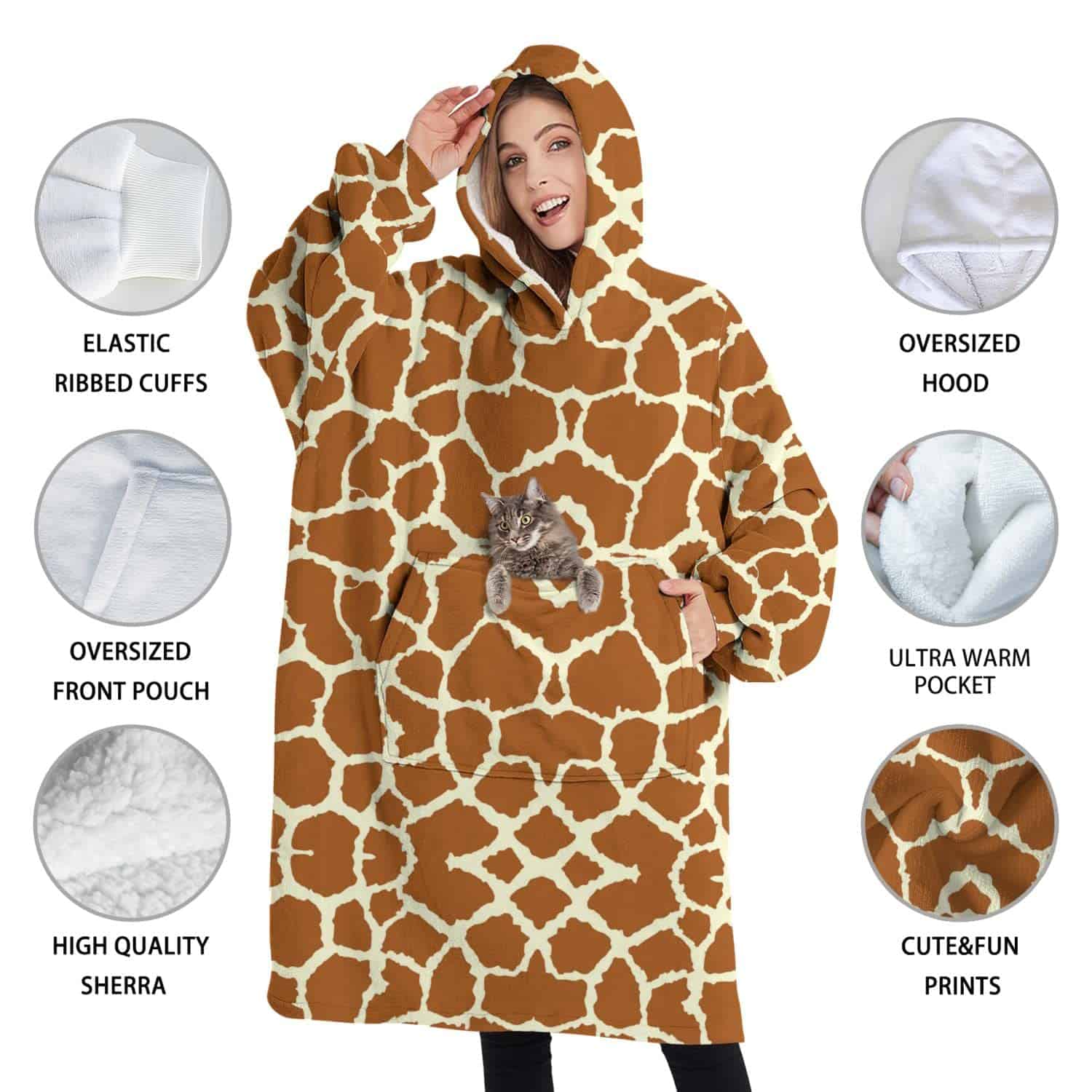 Manta de sherpa con capucha con estampado de piel de jirafa - Imagen 5