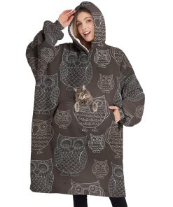 Manta con Capucha Sherpa con Búhos Negros Doodle para