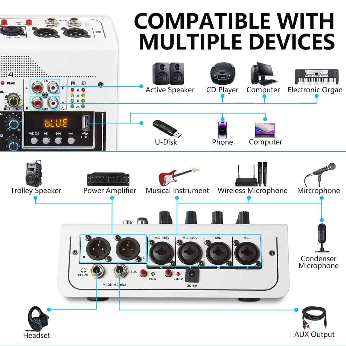 Mesa Mezcladora de Audio, Mezclador DJ de 6 Canales, - Imagen 5