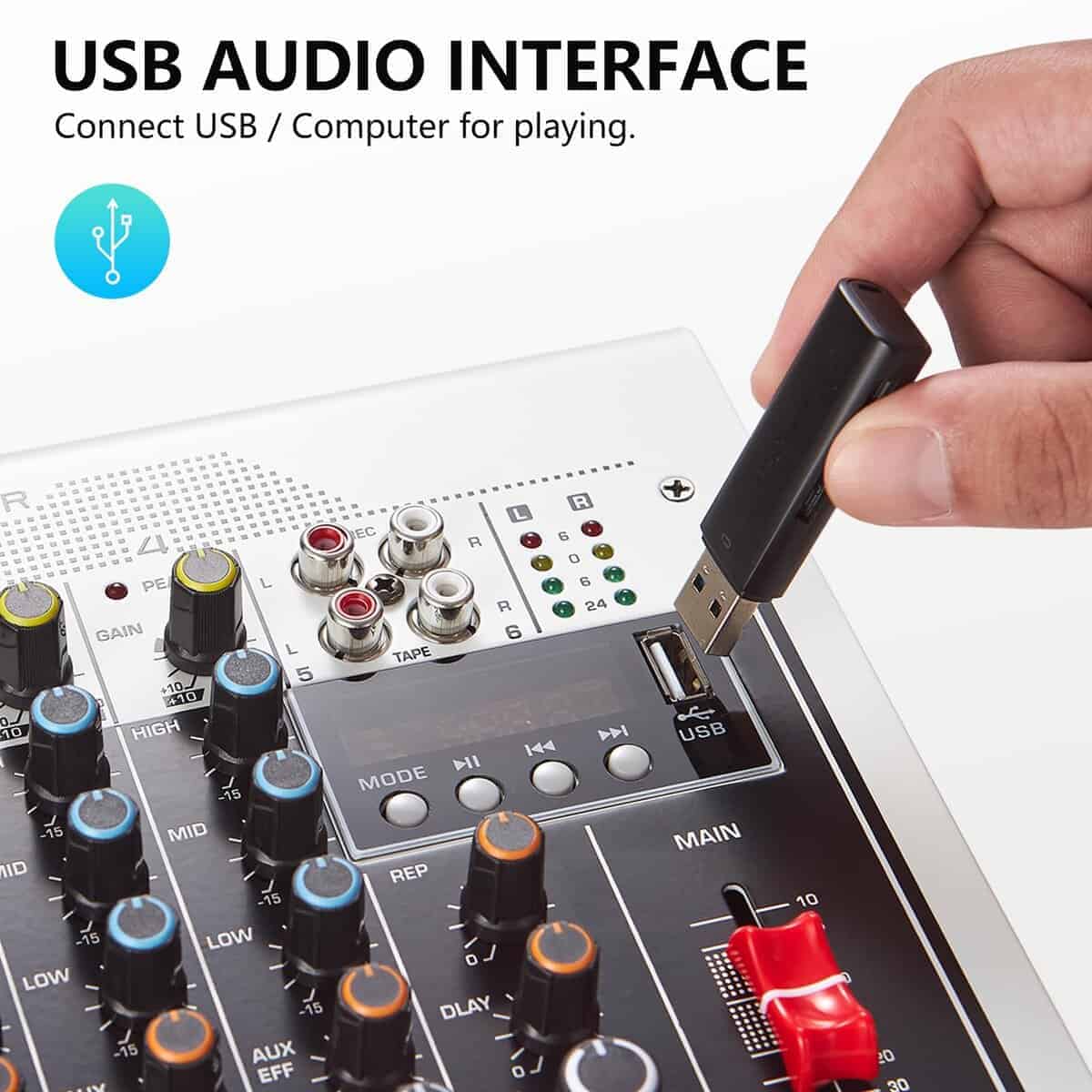 Mesa Mezcladora de Audio, Mezclador DJ de 6 Canales, - Imagen 7