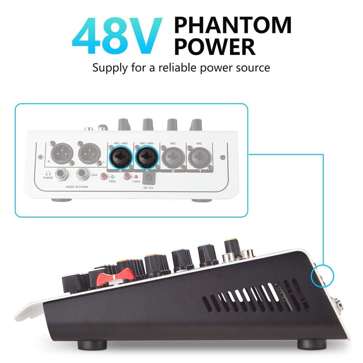 Mesa Mezcladora de Audio, Mezclador DJ de 6 Canales, - Imagen 3