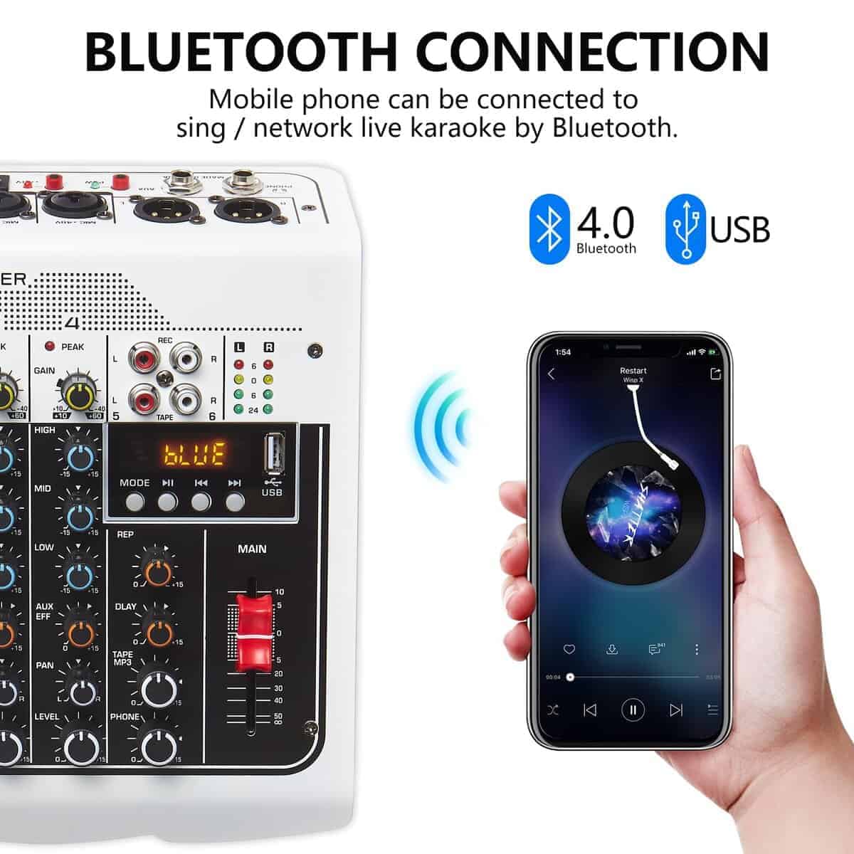 Mesa Mezcladora de Audio, Mezclador DJ de 6 Canales, - Imagen 6