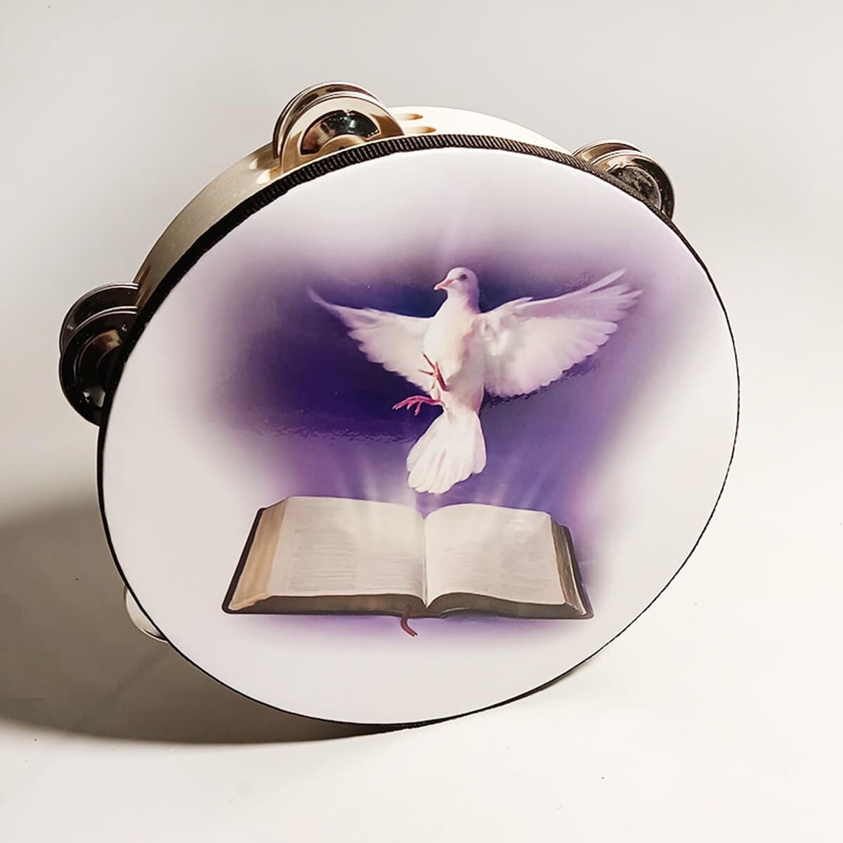 1 Pcs Pandereta Dove Bible Doble Fila Cascabeles Pandereta