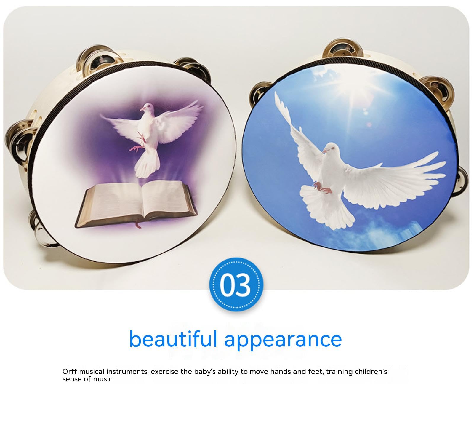1 Pcs Pandereta Dove Bible Doble Fila Cascabeles Pandereta - Imagen 6