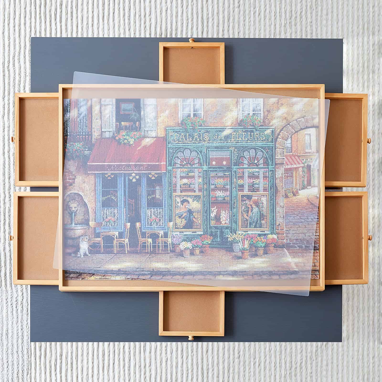 Mesa de Puzzle de Madera ENERIDIO con 6 Cajones y Tapa, - Imagen 4