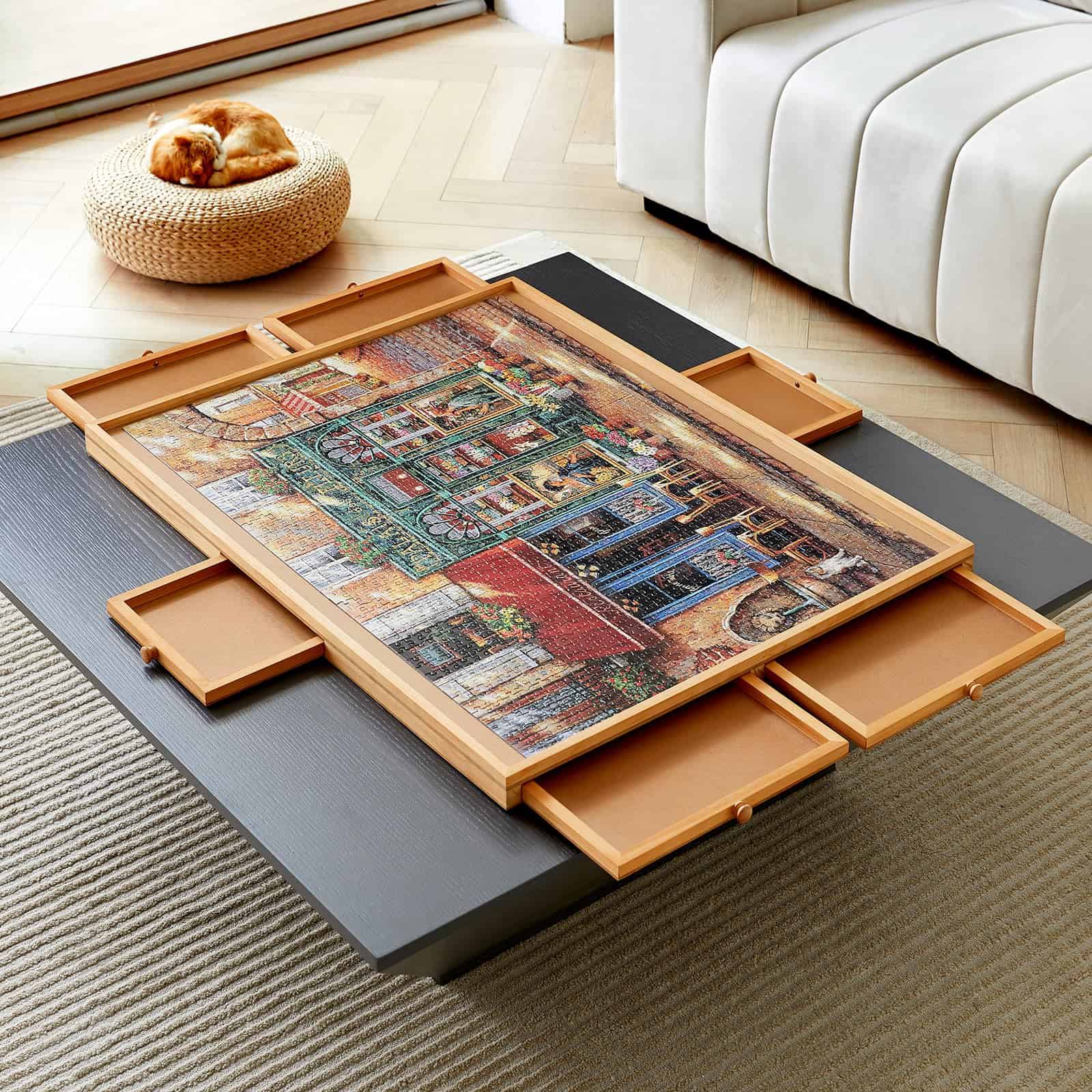 Mesa de Puzzle de Madera ENERIDIO con 6 Cajones y Tapa,
